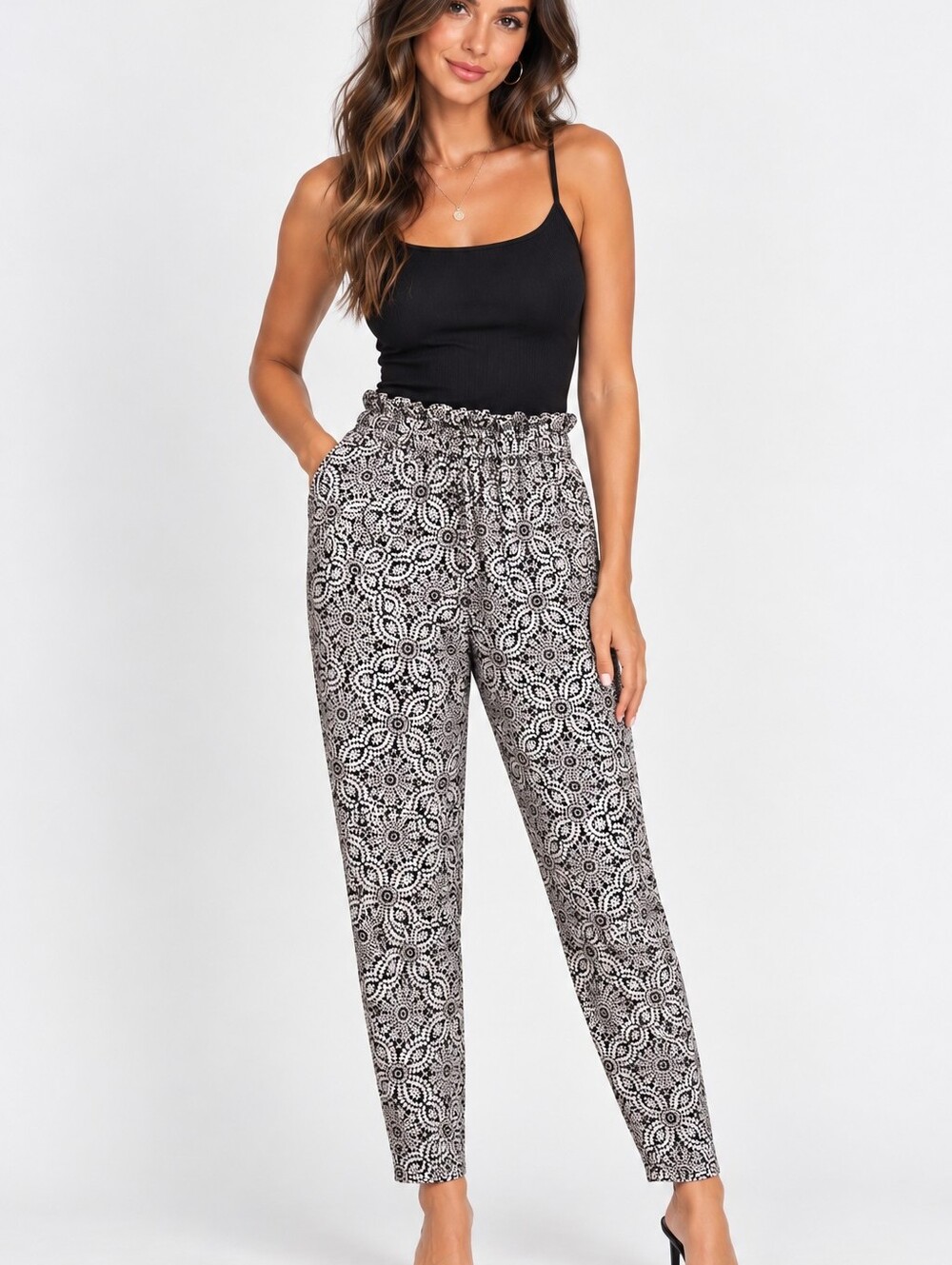 Ann Taylor Factory Geometric Paperbag Elastic Waist Tapered Pants  Size M